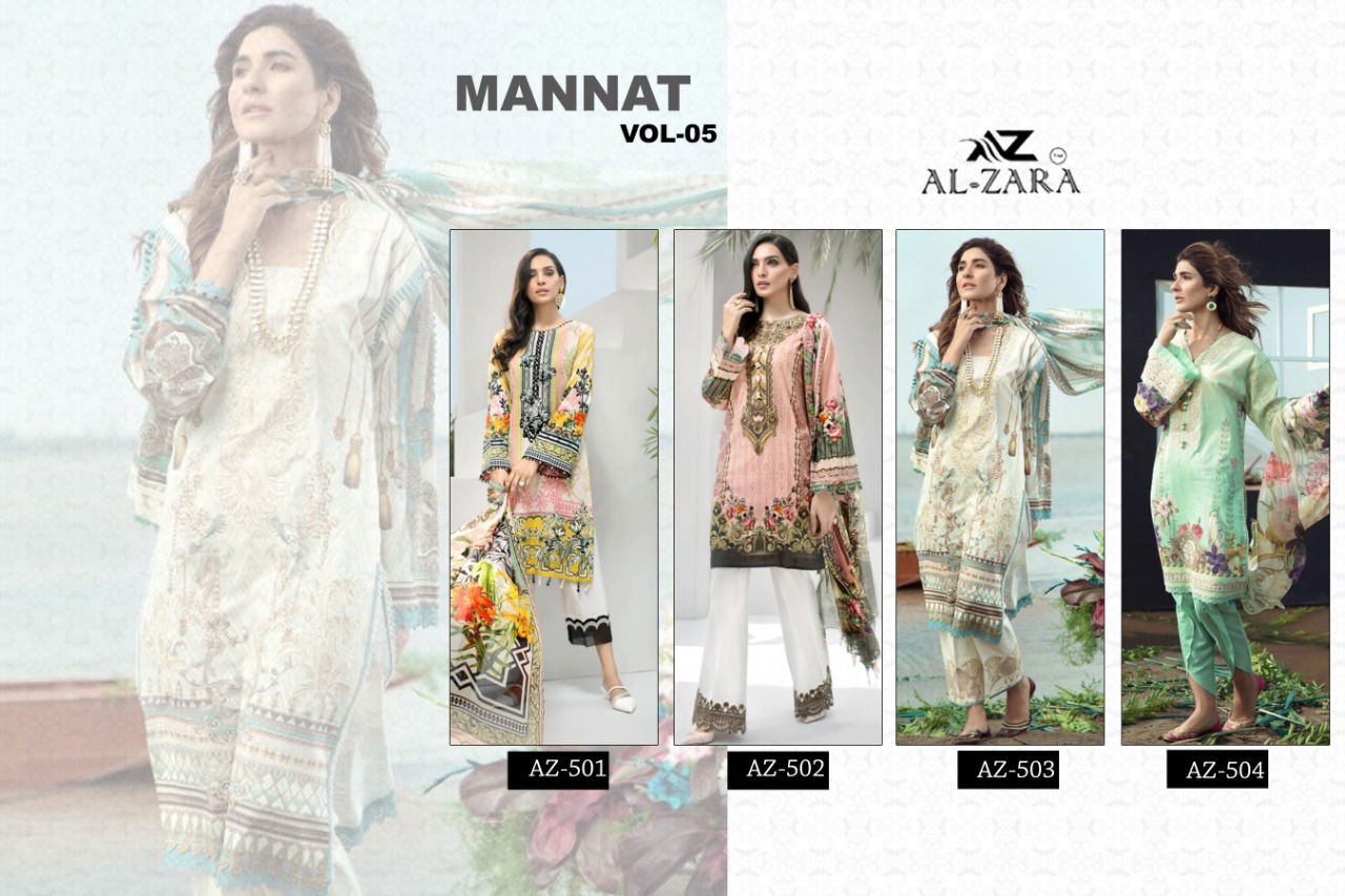 Al Zara Mannat 5 Latest Fancy Pure Cotton Heavy Patch Work Karachi Dress Materials Collection
